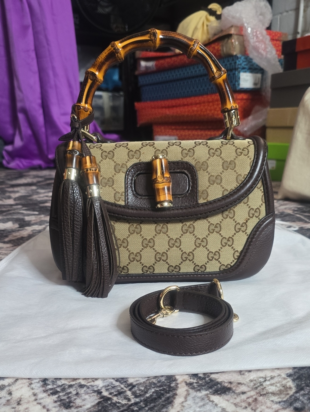 Gucci Mini Bamboo Top Handle Bag in Beige and Brown